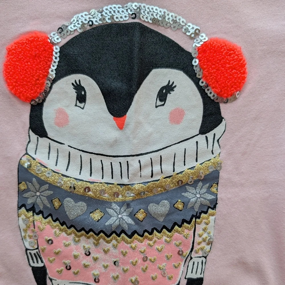 Gymboree Girls Light Pink Penguin Graphic Long Sleeve Tee Cotton Size S (5-6)